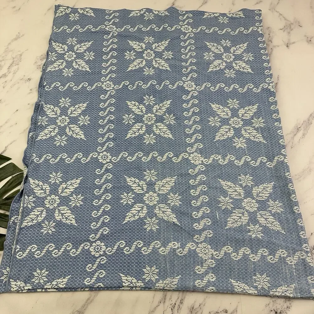 Stevens Vintage 70s Bedspread Coverlet Set of 2 Twin Size Blue White Floral